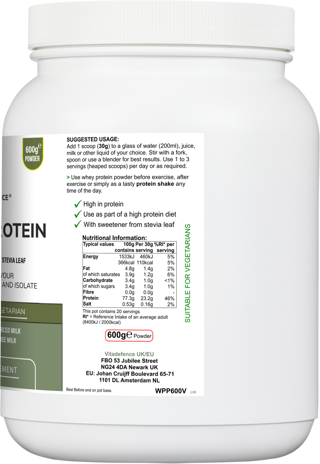 Proteína de Suero Multi | Polvo de Proteína con Sabor a Vainilla con Stevia – 600 g