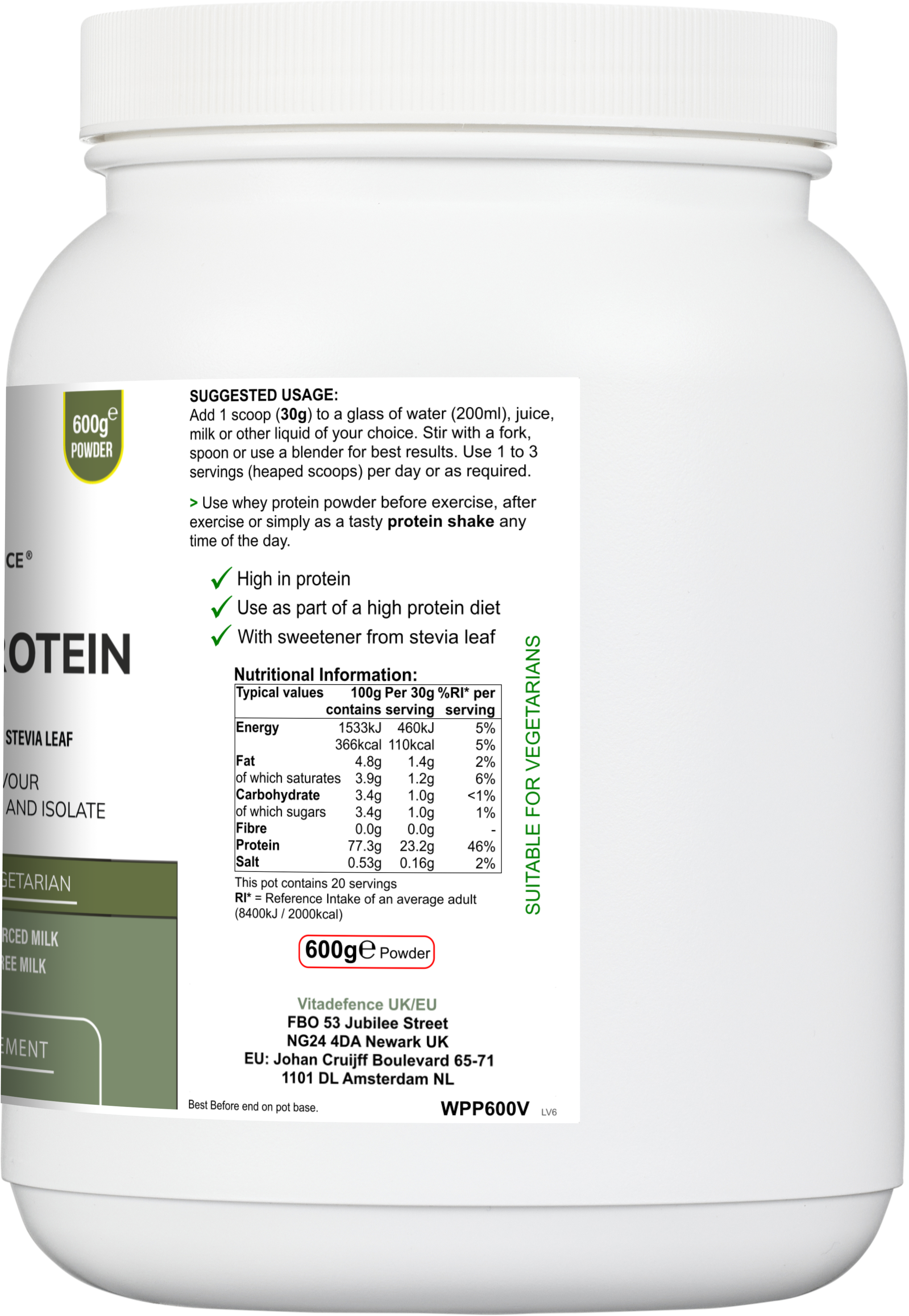 Proteína de Suero Multi | Polvo de Proteína con Sabor a Vainilla con Stevia – 600 g