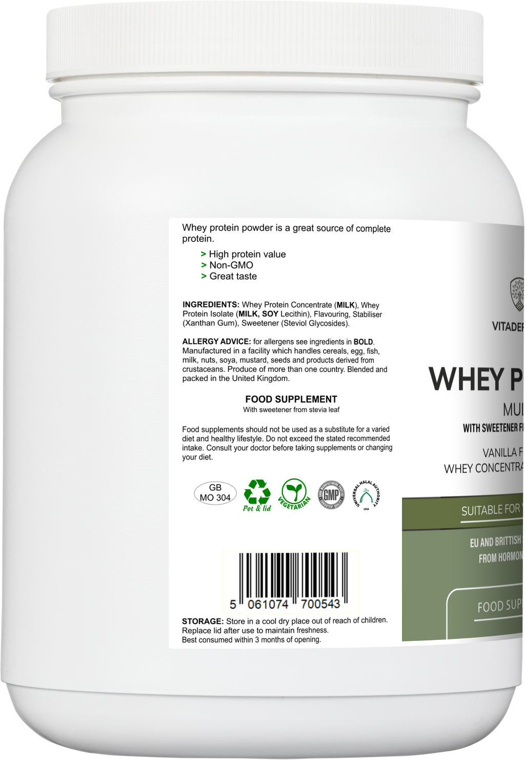 Proteína de Suero Multi | Polvo de Proteína con Sabor a Vainilla con Stevia – 600 g