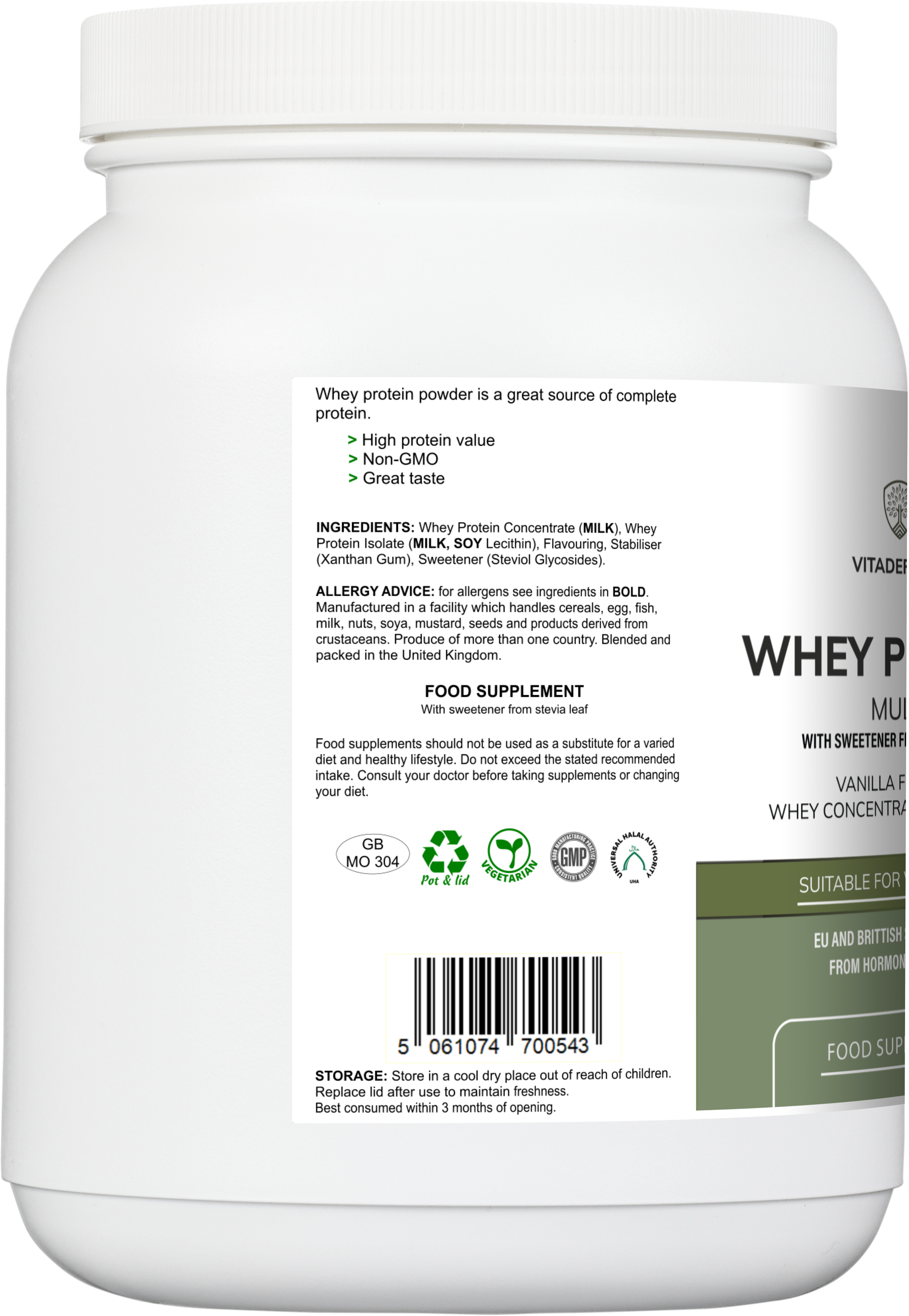 Proteína de Suero Multi | Polvo de Proteína con Sabor a Vainilla con Stevia – 600 g