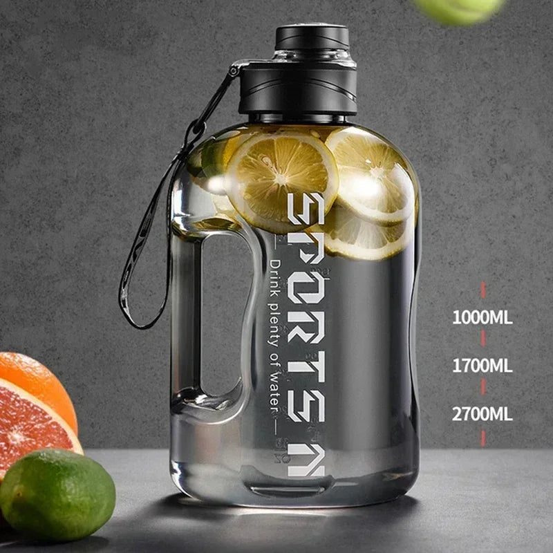 Botella de agua portátil de gran capacidad 1.7L/2.7L Botella de agua deportiva Copa de gimnasio y ciclismo Para fitness y camping Hombres Tetera de agua