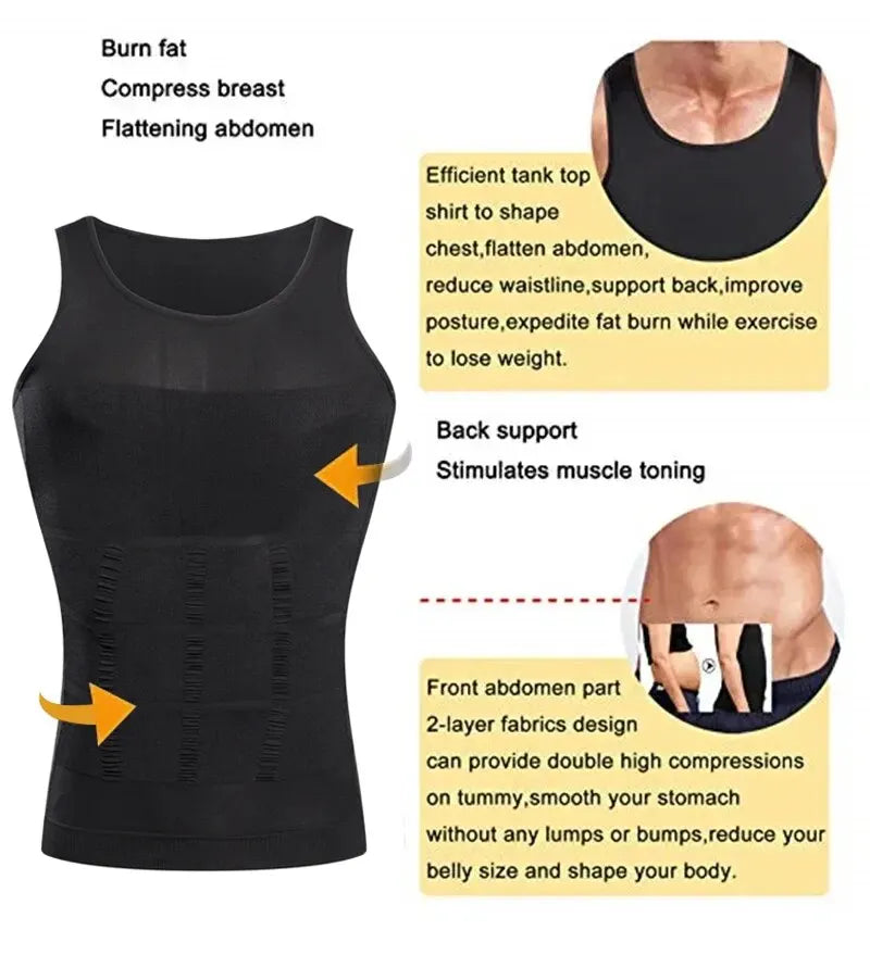 Chaleco Moldeador para Hombre Reductor de Cintura Camiseta Interior de Compresión Sin Costuras Entrenador de Cintura Top de Tanque Control de Abdomen Pérdida de Peso Moldeador